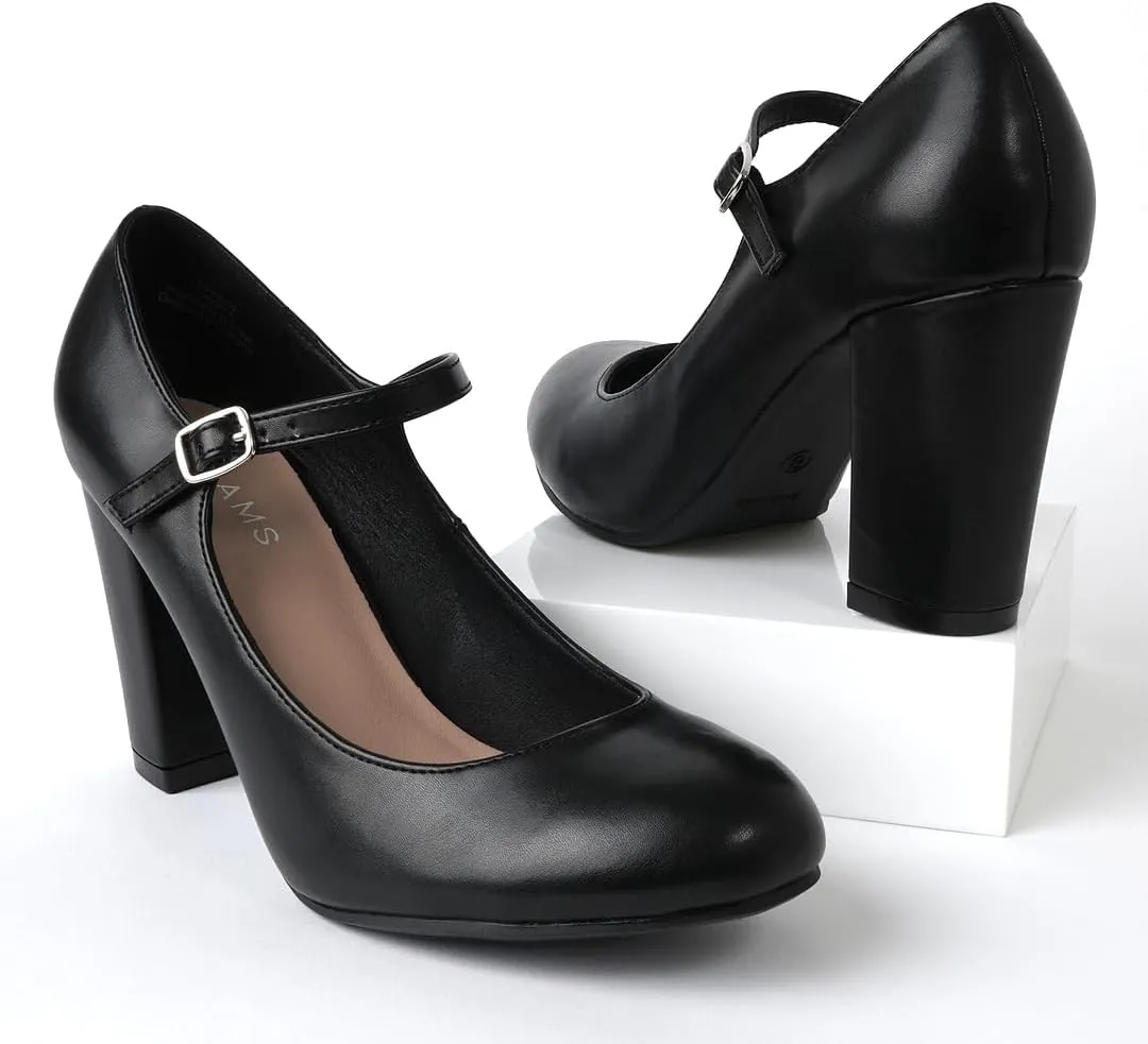 J. Adams Skippy Heels for Women - Round Toe Chunky High Heel Mary Jane Pumps