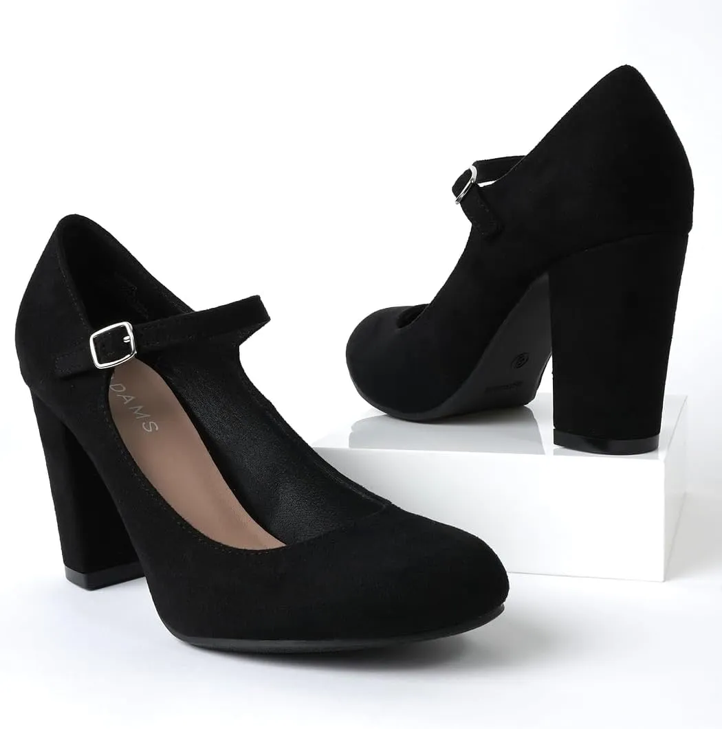 J. Adams Skippy Heels for Women - Round Toe Chunky High Heel Mary Jane Pumps