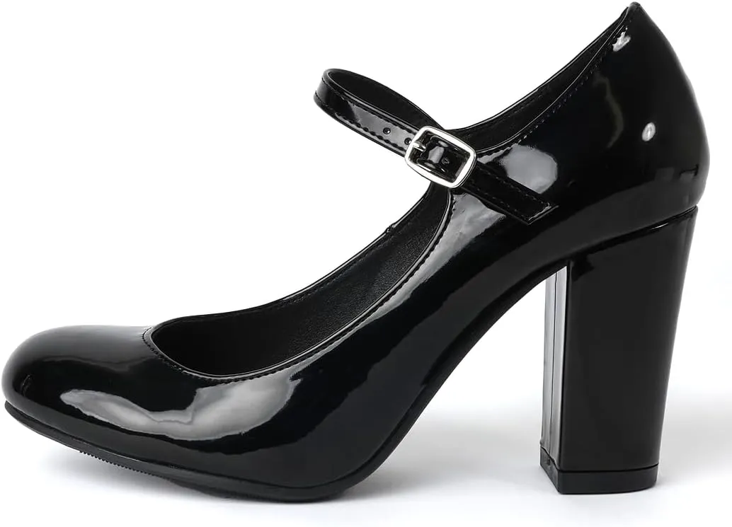 J. Adams Skippy Heels for Women - Round Toe Chunky High Heel Mary Jane Pumps