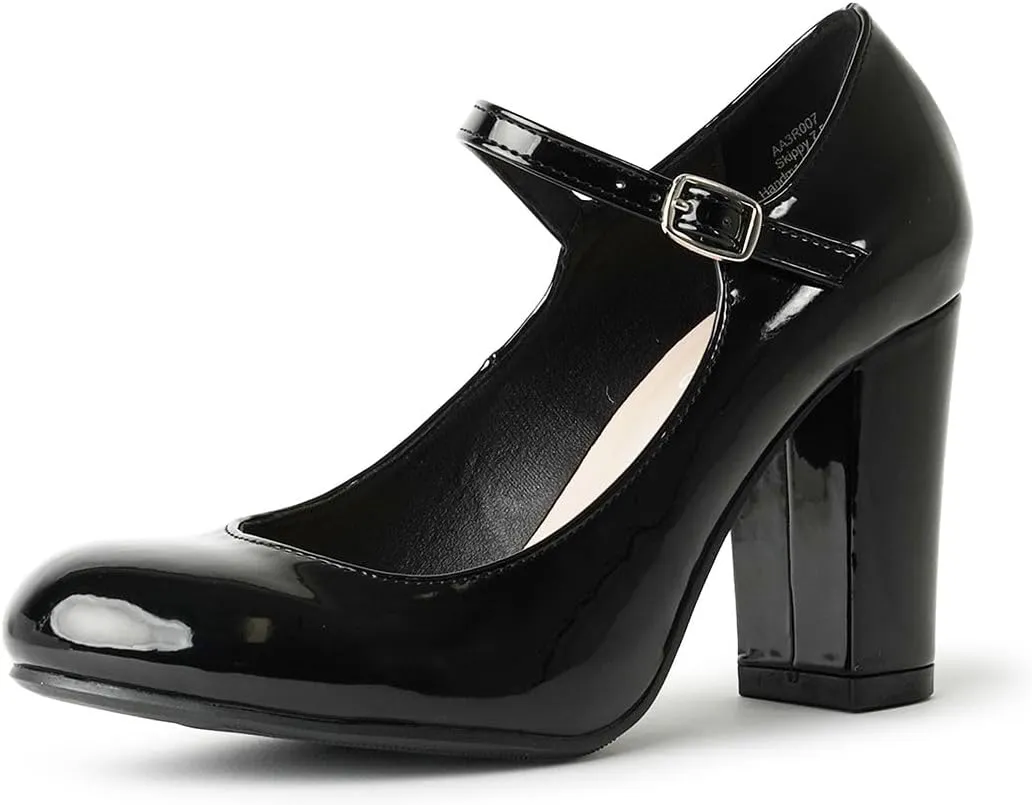 J. Adams Skippy Heels for Women - Round Toe Chunky High Heel Mary Jane Pumps