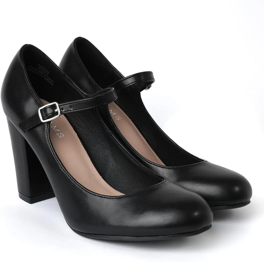 J. Adams Skippy Heels for Women - Round Toe Chunky High Heel Mary Jane Pumps