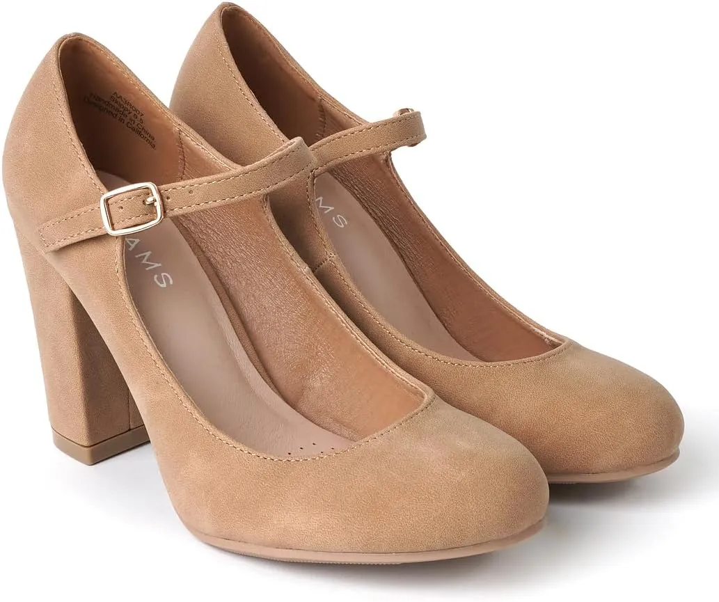J. Adams Skippy Heels for Women - Round Toe Chunky High Heel Mary Jane Pumps