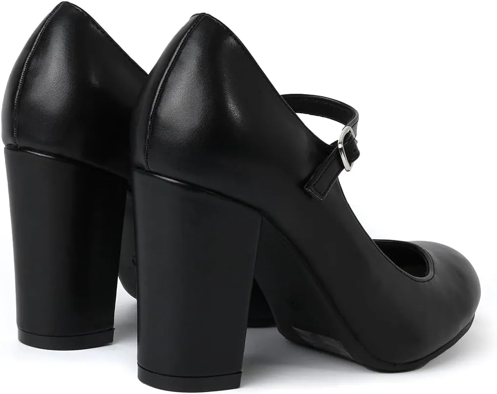 J. Adams Skippy Heels for Women - Round Toe Chunky High Heel Mary Jane Pumps