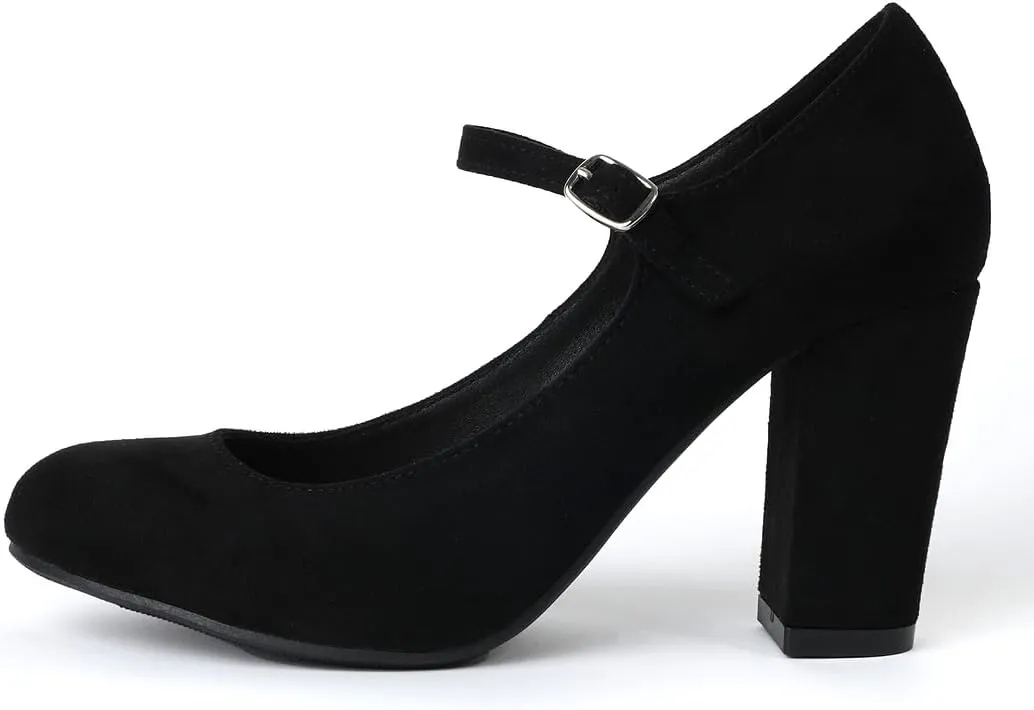J. Adams Skippy Heels for Women - Round Toe Chunky High Heel Mary Jane Pumps