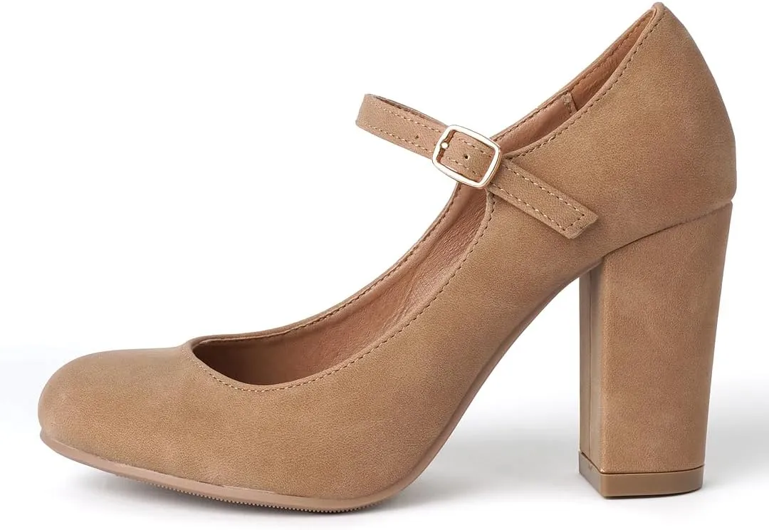 J. Adams Skippy Heels for Women - Round Toe Chunky High Heel Mary Jane Pumps