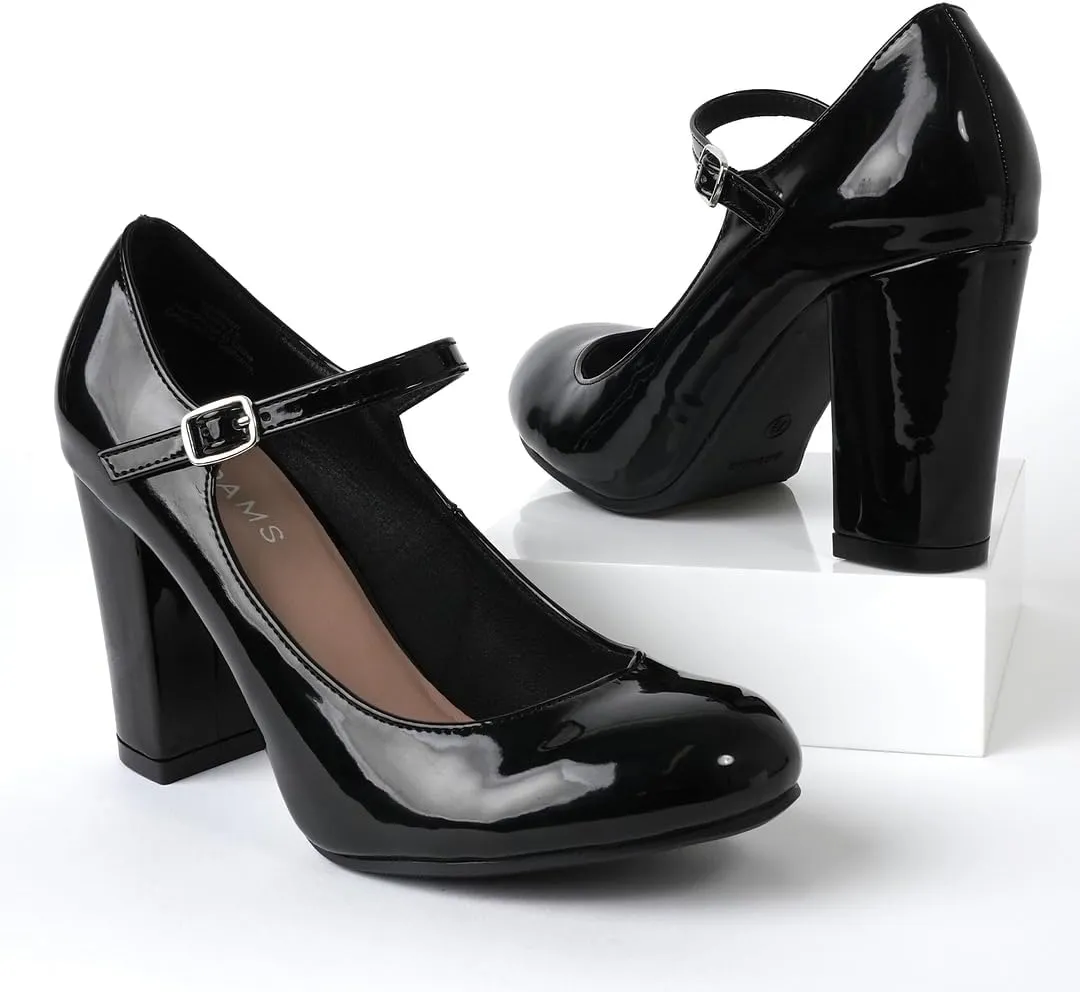J. Adams Skippy Heels for Women - Round Toe Chunky High Heel Mary Jane Pumps