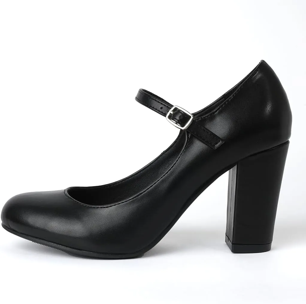 J. Adams Skippy Heels for Women - Round Toe Chunky High Heel Mary Jane Pumps