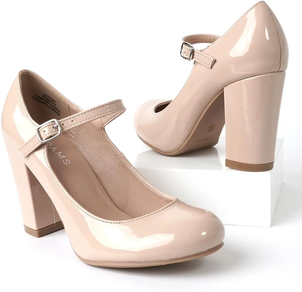 J. Adams Skippy Heels for Women - Round Toe Chunky High Heel Mary Jane Pumps