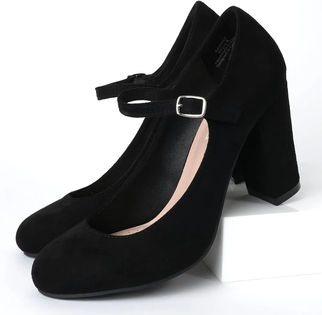 J. Adams Skippy Heels for Women - Round Toe Chunky High Heel Mary Jane Pumps