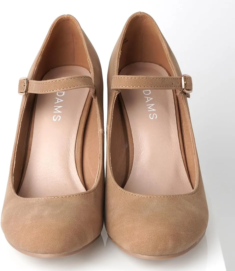 J. Adams Skippy Heels for Women - Round Toe Chunky High Heel Mary Jane Pumps