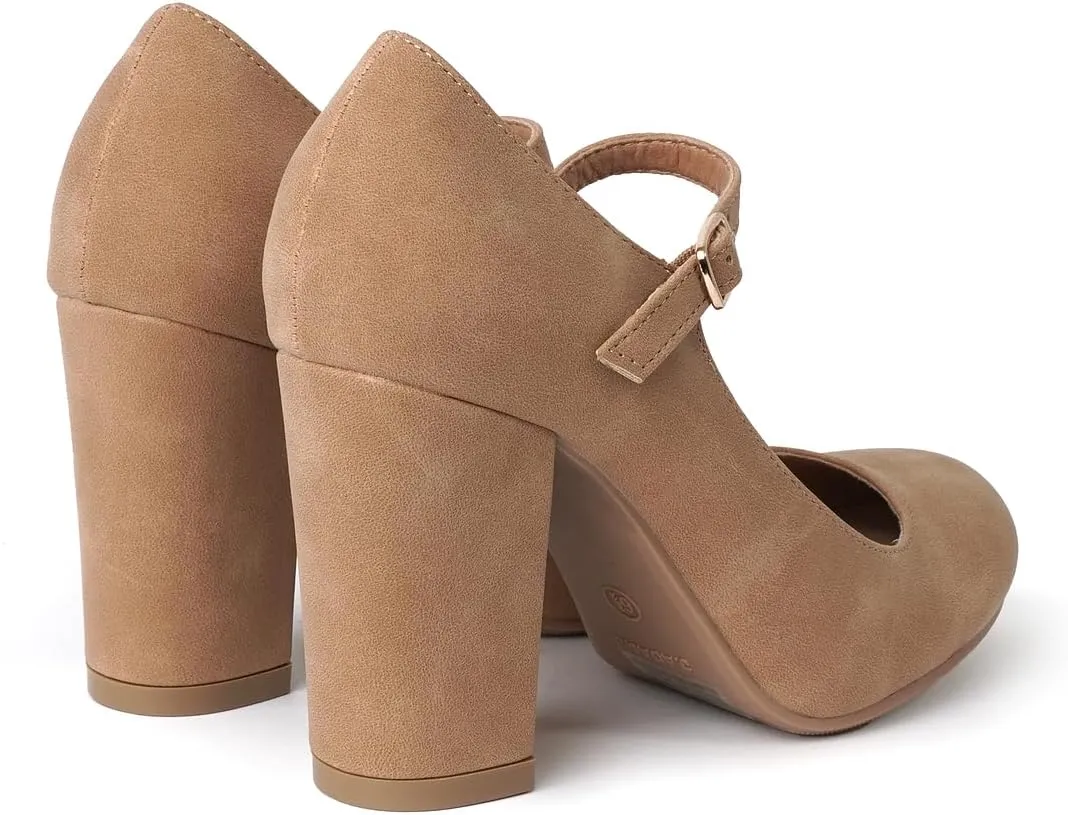 J. Adams Skippy Heels for Women - Round Toe Chunky High Heel Mary Jane Pumps