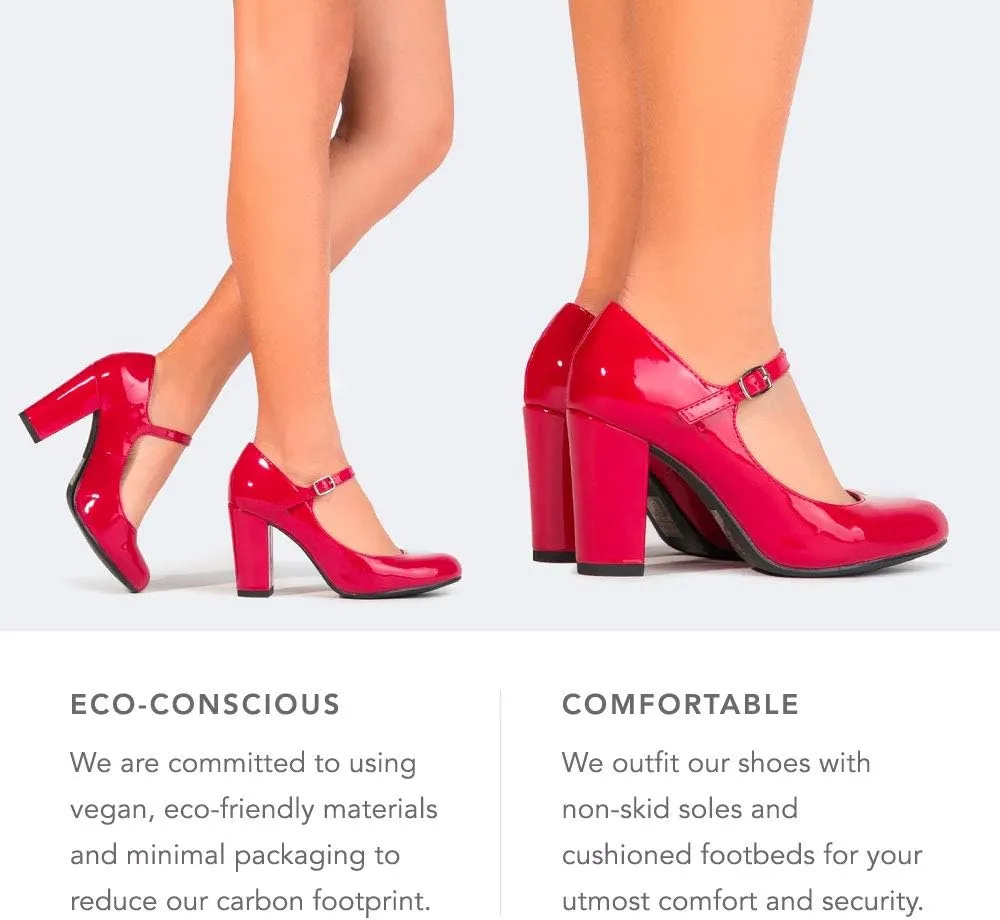 J. Adams Skippy Heels for Women - Round Toe Chunky High Heel Mary Jane Pumps