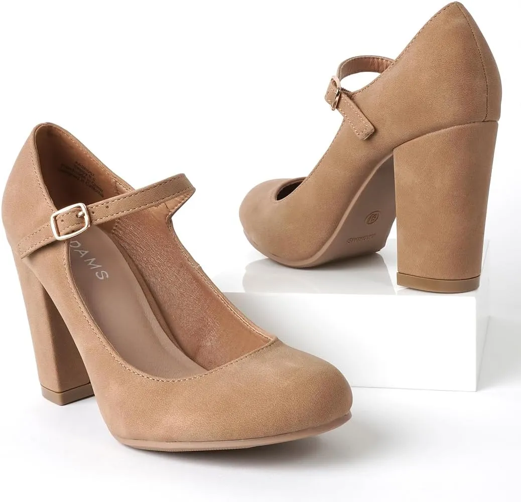 J. Adams Skippy Heels for Women - Round Toe Chunky High Heel Mary Jane Pumps