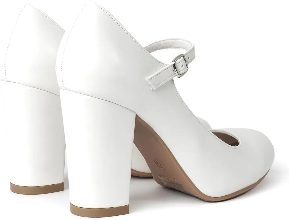 J. Adams Skippy Heels for Women - Round Toe Chunky High Heel Mary Jane Pumps