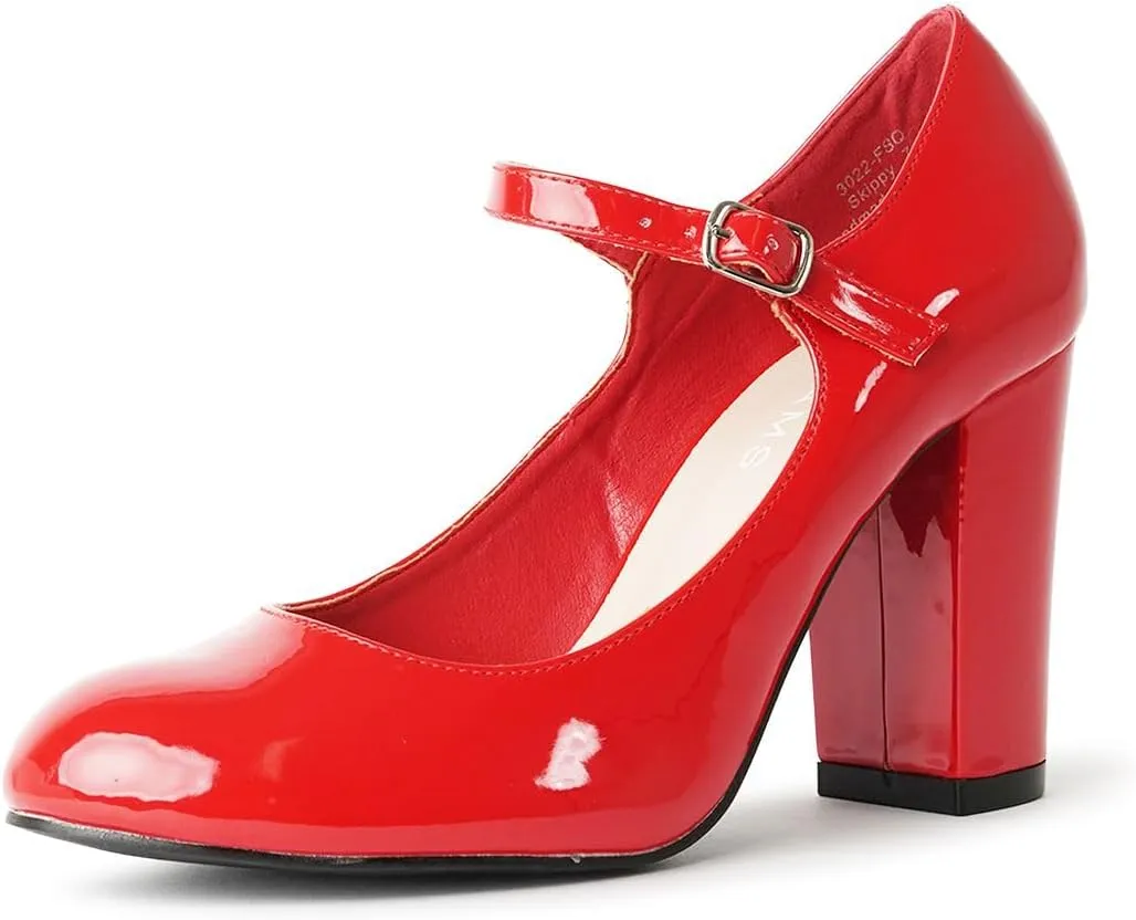 J. Adams Skippy Heels for Women - Round Toe Chunky High Heel Mary Jane Pumps
