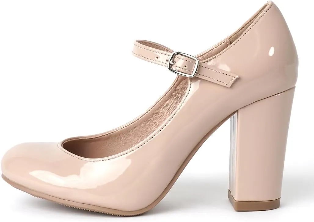 J. Adams Skippy Heels for Women - Round Toe Chunky High Heel Mary Jane Pumps