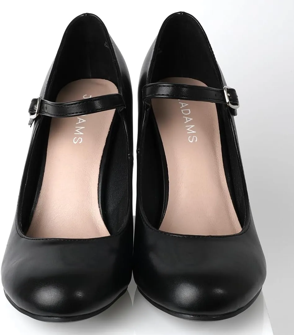J. Adams Skippy Heels for Women - Round Toe Chunky High Heel Mary Jane Pumps