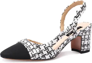 JiaBinji Slingback Heels for Women Two Tone Closed Round Toe Casual Pumps