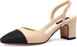JiaBinji Slingback Heels for Women Two Tone Closed Round Toe Casual Pumps