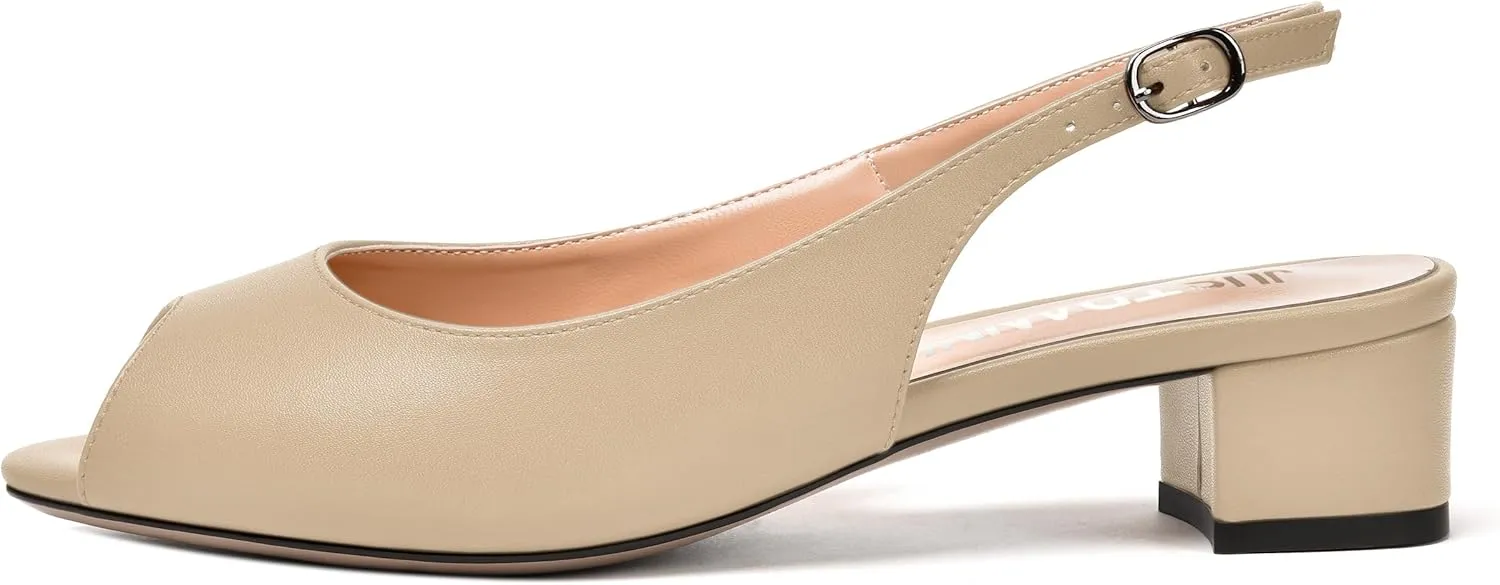 JUSTDANNI Womens Bridal Peep Toe Dress Slingback Buckle Matte Fashion Chunky Low Heel Pumps Shoes 1.5 Inch