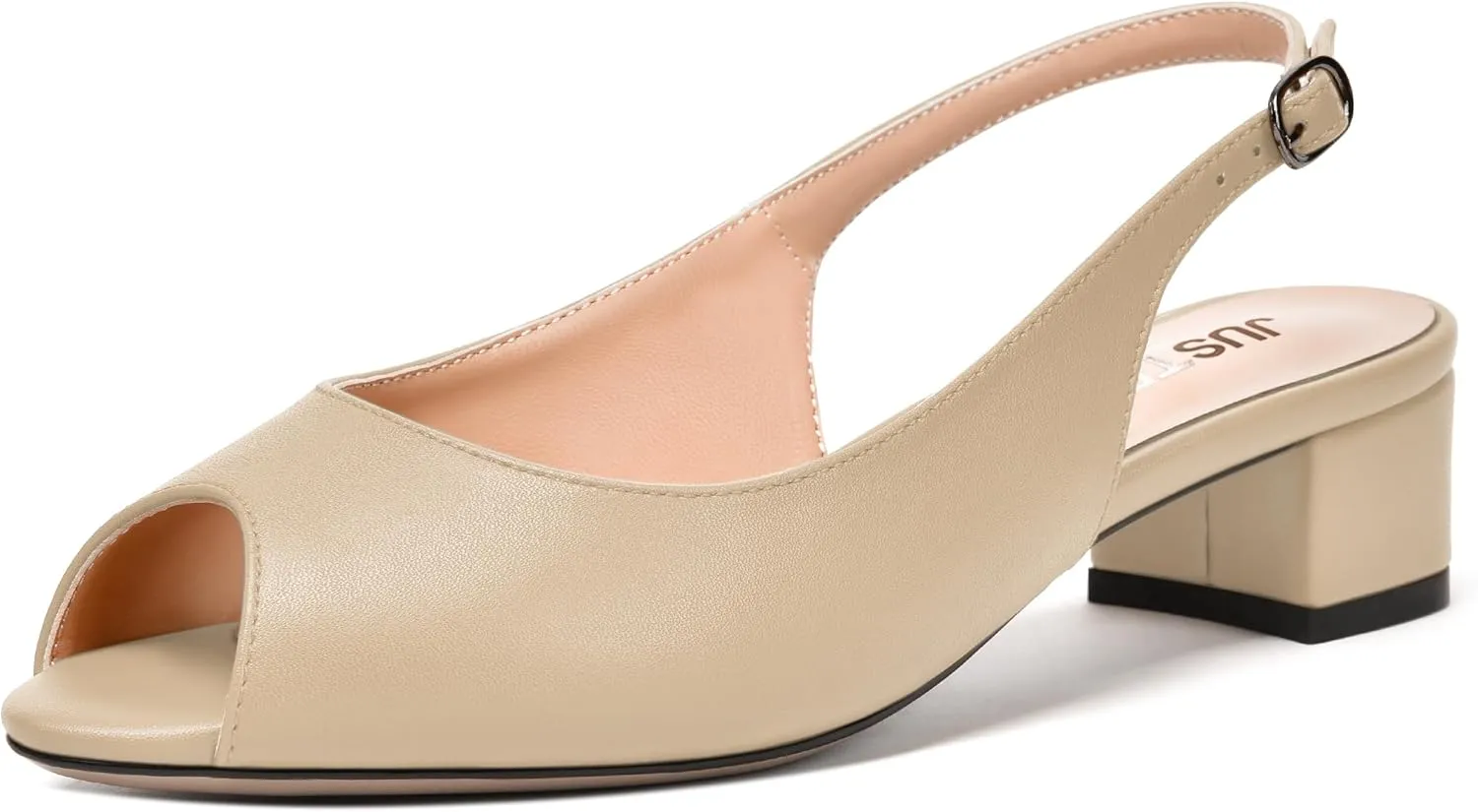 JUSTDANNI Womens Bridal Peep Toe Dress Slingback Buckle Matte Fashion Chunky Low Heel Pumps Shoes 1.5 Inch