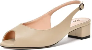 JUSTDANNI Womens Bridal Peep Toe Dress Slingback Buckle Matte Fashion Chunky Low Heel Pumps Shoes 1.5 Inch