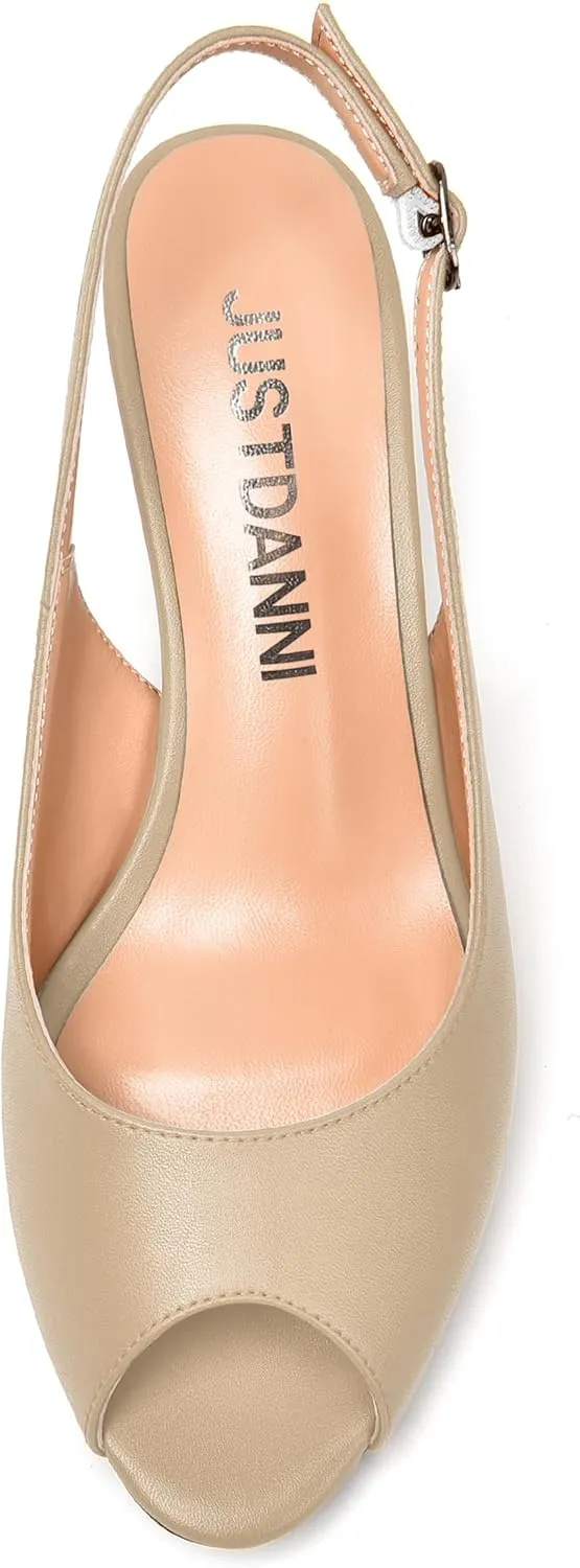 JUSTDANNI Womens Bridal Peep Toe Dress Slingback Buckle Matte Fashion Chunky Low Heel Pumps Shoes 1.5 Inch