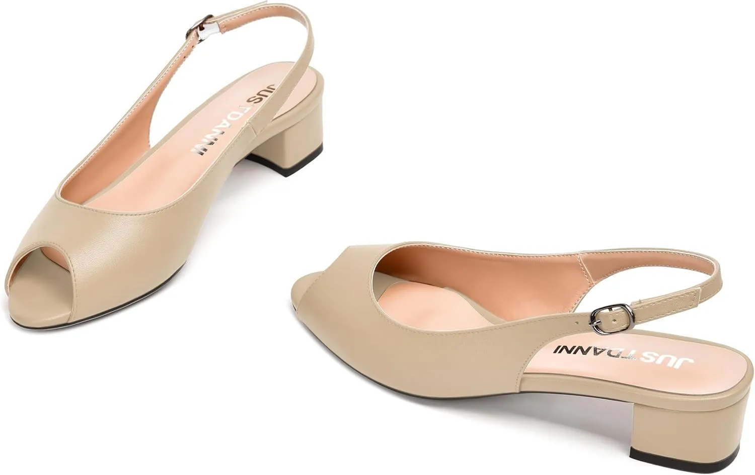 JUSTDANNI Womens Bridal Peep Toe Dress Slingback Buckle Matte Fashion Chunky Low Heel Pumps Shoes 1.5 Inch