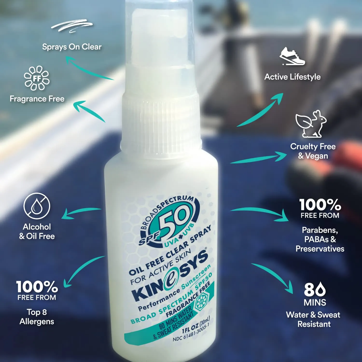 KINeSYS Fragrance Free Clear Spray Sunscreen for sensitive skin, SPF 50, Hypoallergenic, Broad Spectrum UVA/UVB protection Face & Body; PABA and Oxybenzone FREE, 170  Sprays, 1 Fl Oz/30 ml (Pack of 2)