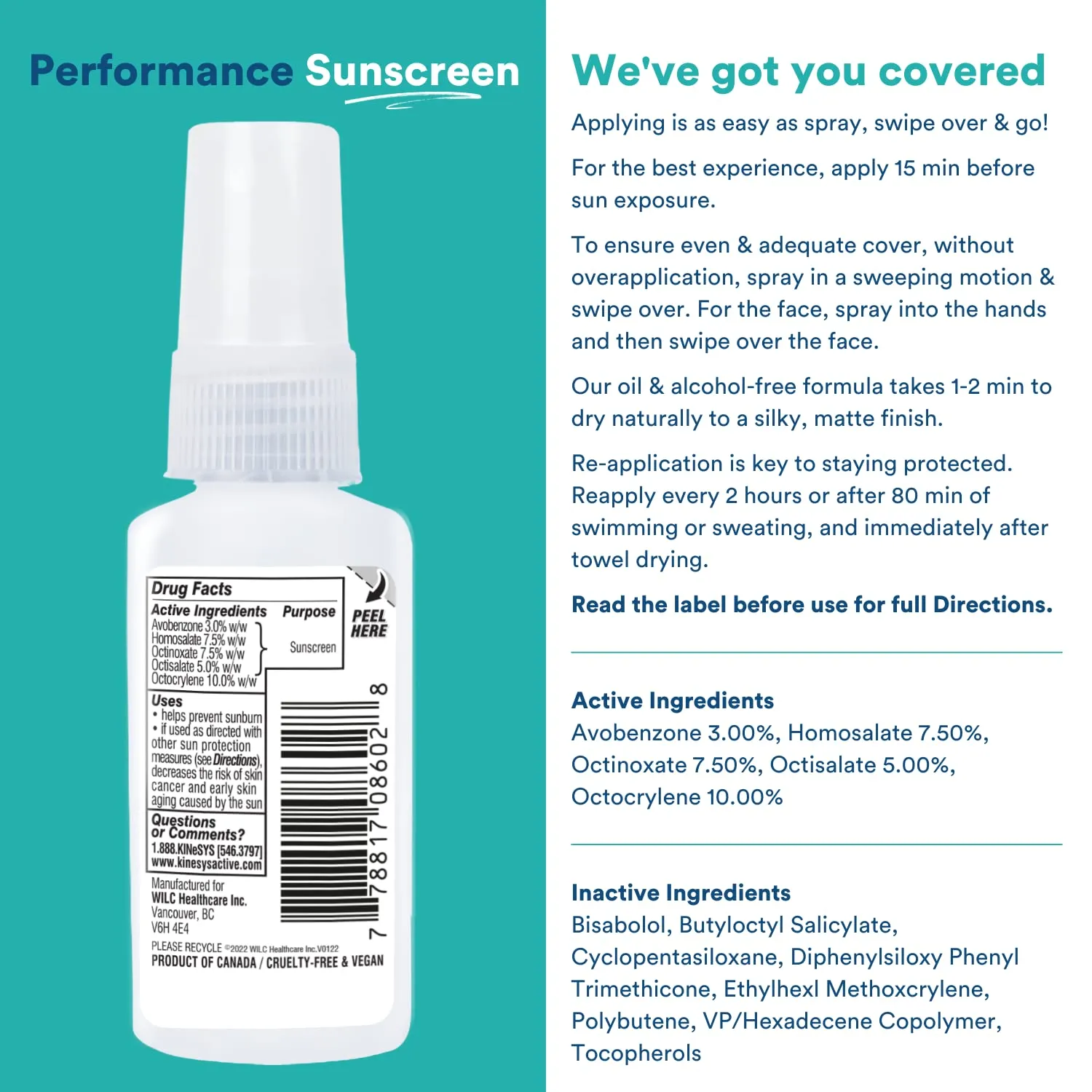 KINeSYS Fragrance Free Clear Spray Sunscreen for sensitive skin, SPF 50, Hypoallergenic, Broad Spectrum UVA/UVB protection Face & Body; PABA and Oxybenzone FREE, 170  Sprays, 1 Fl Oz/30 ml (Pack of 2)