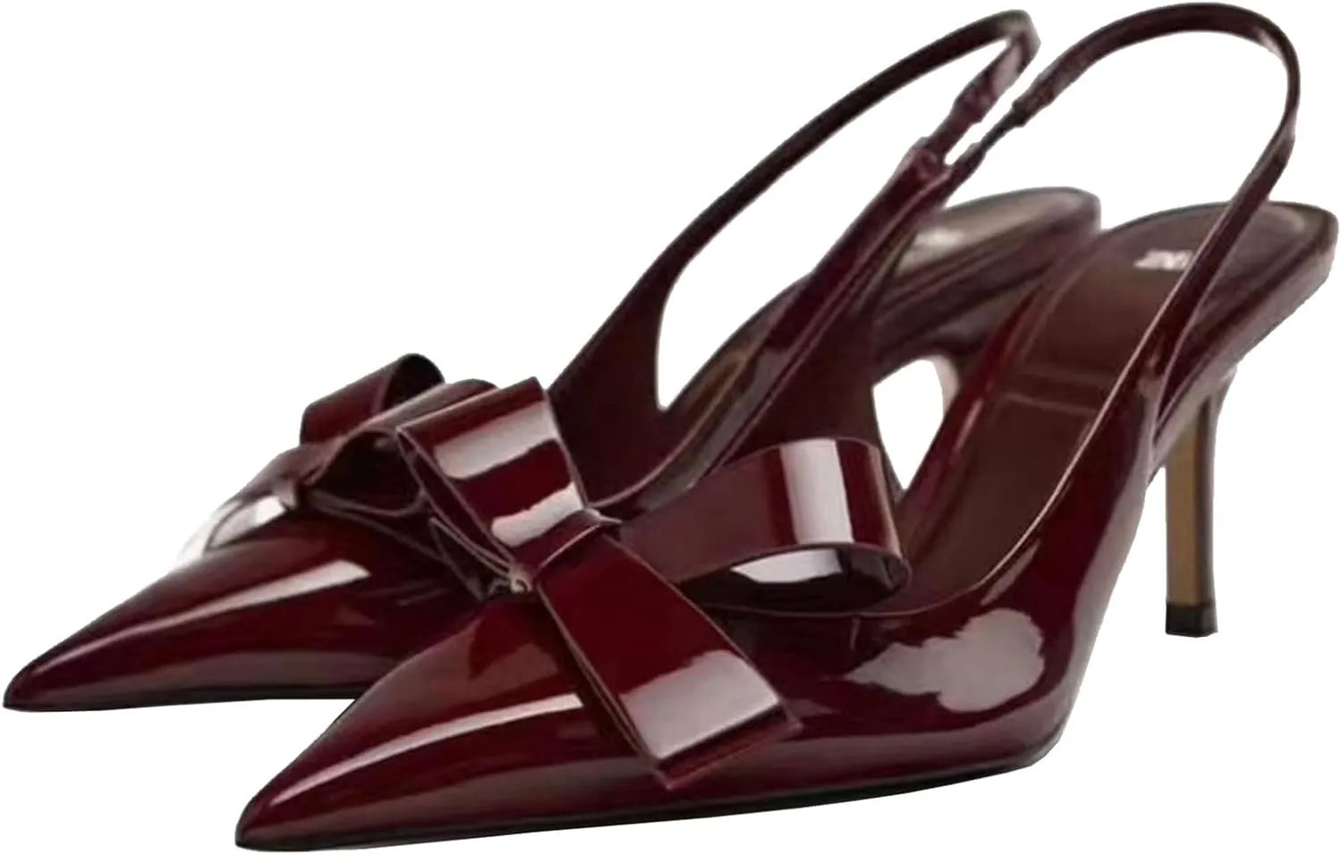 KOKOMOMO Womens Pointed Toe Slingback Heels Patent Leather Pumps Bow Heels