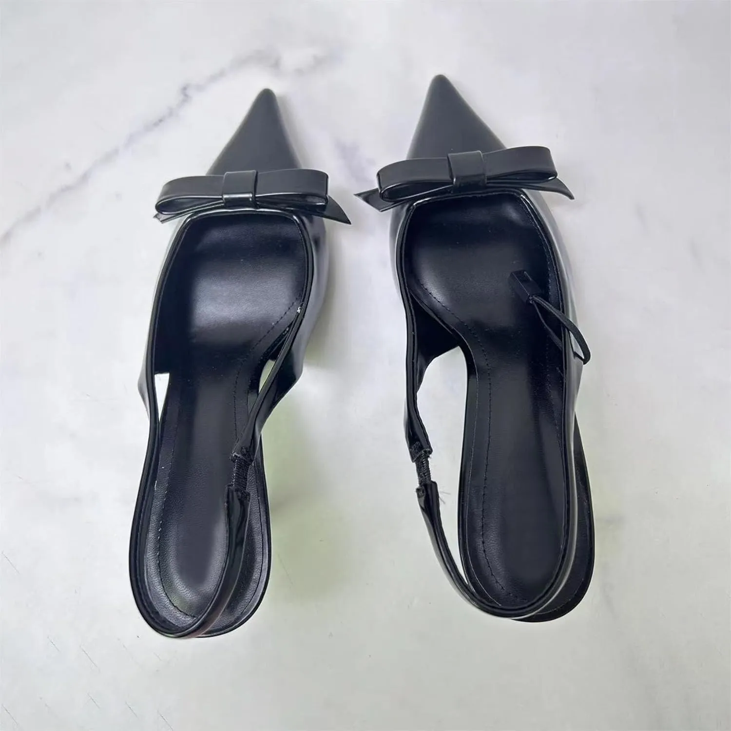 KOKOMOMO Womens Pointed Toe Slingback Heels Patent Leather Pumps Bow Heels