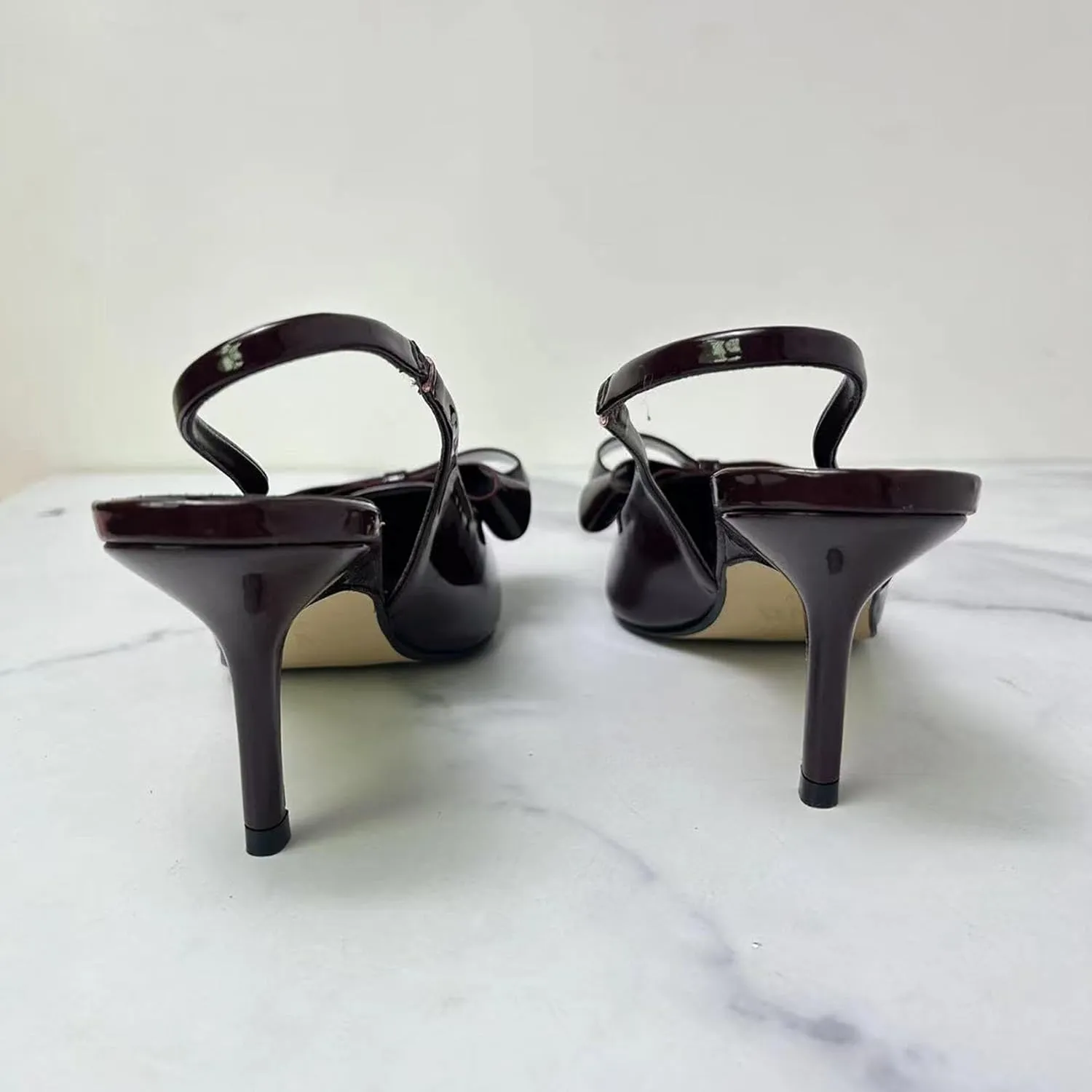 KOKOMOMO Womens Pointed Toe Slingback Heels Patent Leather Pumps Bow Heels