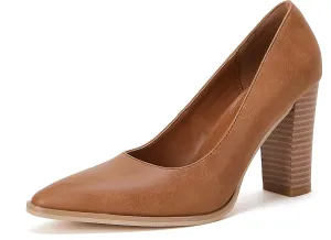 LAICIGO Women's Pointed Toe Pumps Chunky Block High Heel Slip On Dress Party Wedding Shoes