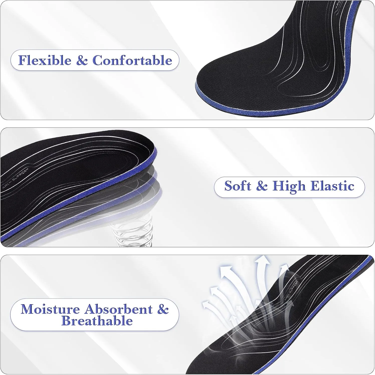 Linkidea 2 Pairs Arch Support Shoe Insoles Compatible with Brooks Ghost 15, GTS 23, Anthem 6, Replacement Shoe Inserts, Shock Absorption Cushion (US Men 8/Women 9.5)