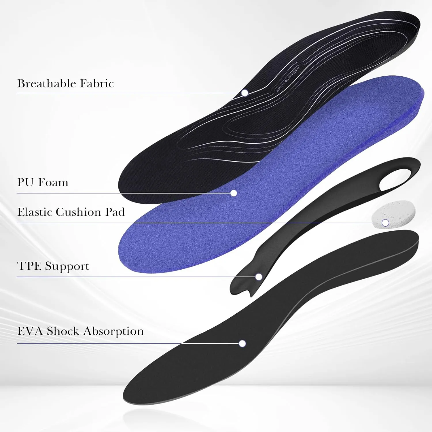 Linkidea 2 Pairs Arch Support Shoe Insoles Compatible with Brooks Ghost 15, GTS 23, Anthem 6, Replacement Shoe Inserts, Shock Absorption Cushion (US Men 8/Women 9.5)