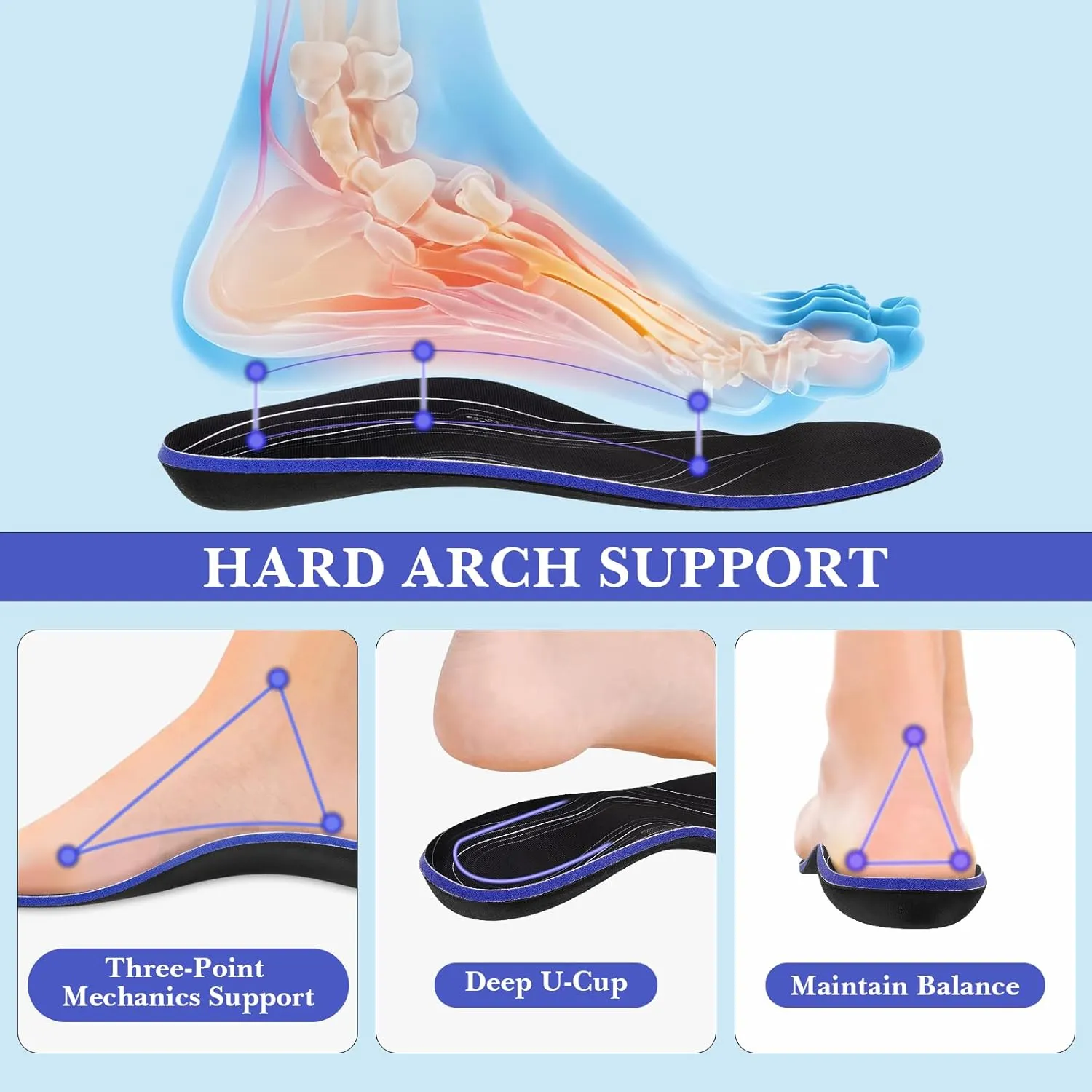 Linkidea 2 Pairs Arch Support Shoe Insoles Compatible with Brooks Ghost 15, GTS 23, Anthem 6, Replacement Shoe Inserts, Shock Absorption Cushion (US Men 8/Women 9.5)