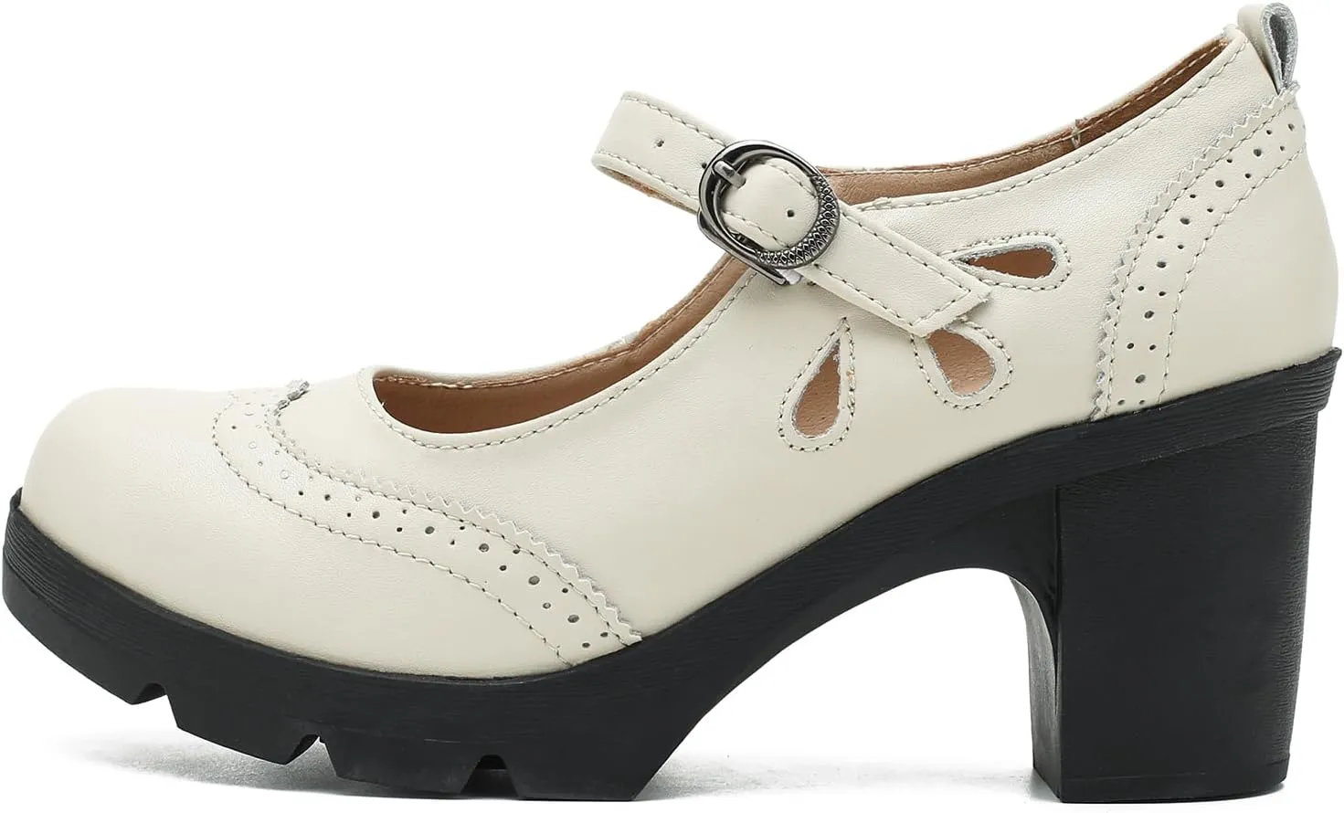 LIURUIJIA Women's Classic Leather Mary Janes Pumps Closed Toe Platform Chunky Mid Block Heels Ankle Strap Round Toe Comfortable Oxfords Dress Work Shoes