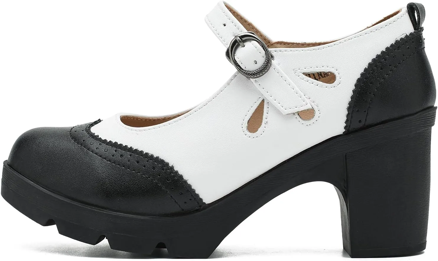 LIURUIJIA Women's Classic Leather Mary Janes Pumps Closed Toe Platform Chunky Mid Block Heels Ankle Strap Round Toe Comfortable Oxfords Dress Work Shoes