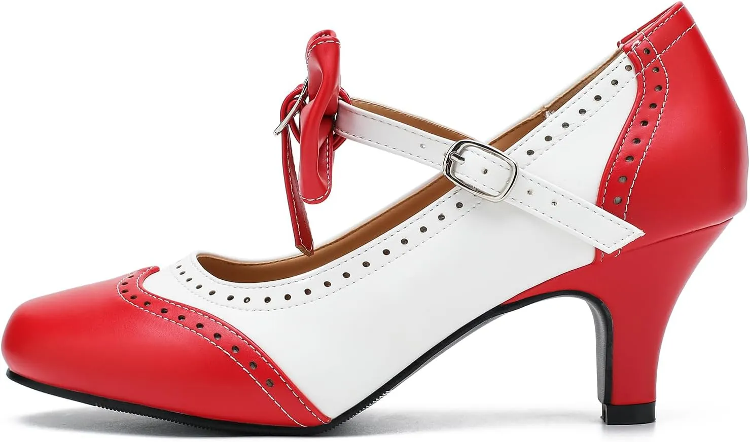 LIURUIJIA Women's Low Kitten Heel Mary Jane Oxfords Pumps Comfortable Ankle Strap Dress Shoes with Bow