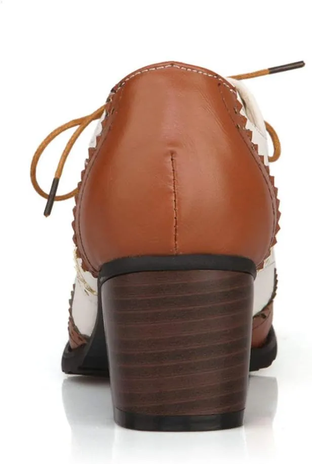LUXMAX Womens Plaid Lace Up Wingtip Oxfords Brogues Shoes Stacked Block Heel Pumps