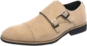 Mens Classic Dress Shoes Slip On Pointed Toe Business Casual Formal Wedding Stylish Suede Monk Comfortable Shoes