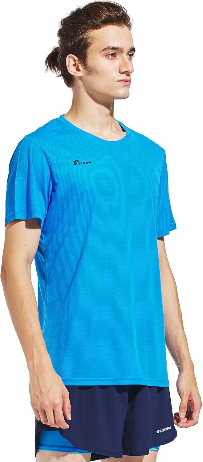 Men's Ultra Lightweight Running Shirts, Dry Fit Marathon Top Tee, Cool Short Sleeve Athletic T-Shirts