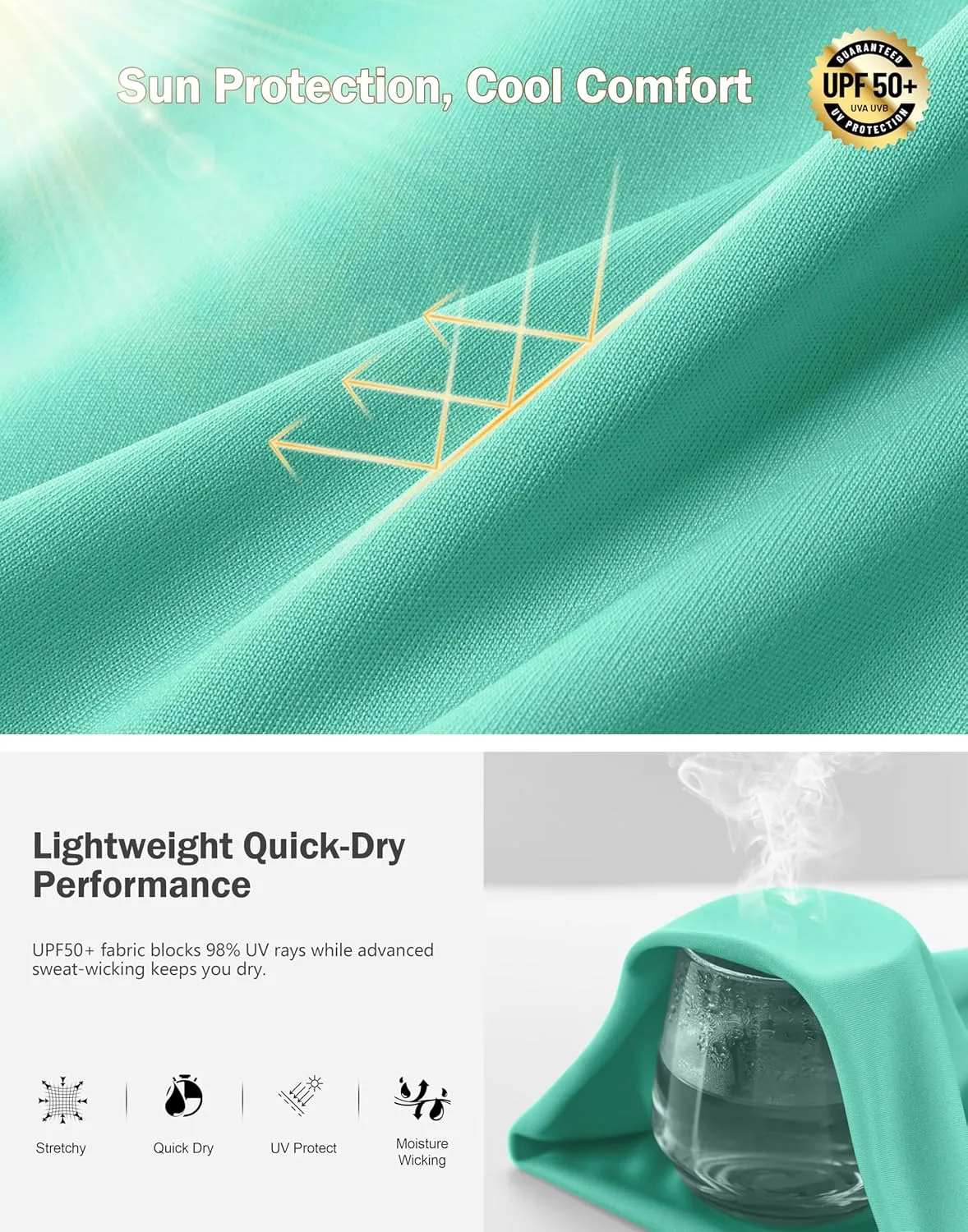 Men's UPF 50  Sun Protection Dry Fit Workout T-Shirts Rash Guard Swim Shirts Moisture Wicking Tee for Athletic, Beach, Hiking