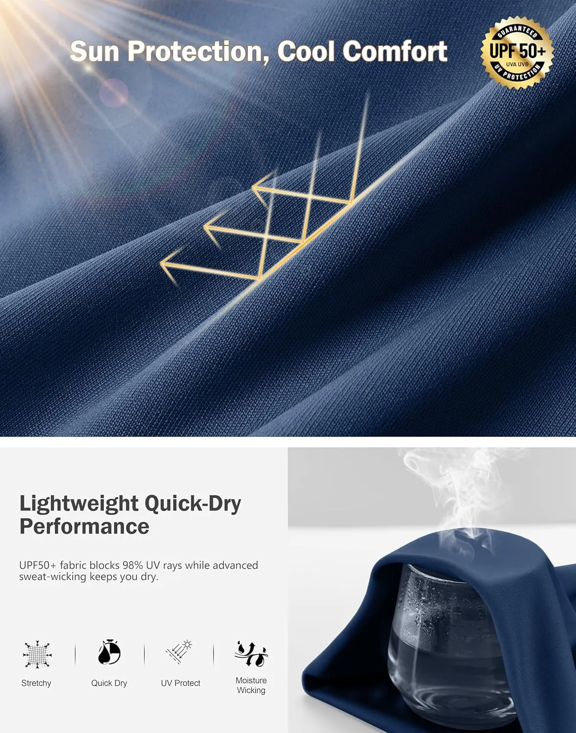 Men's UPF 50  Sun Protection Dry Fit Workout T-Shirts Rash Guard Swim Shirts Moisture Wicking Tee for Athletic, Beach, Hiking