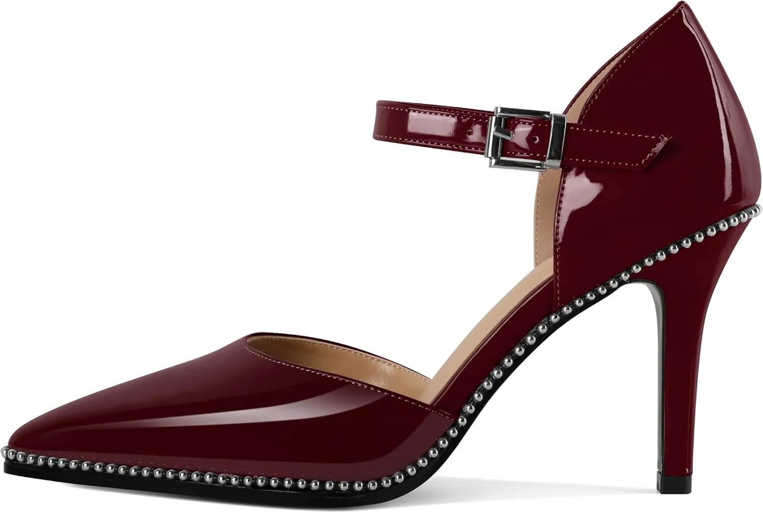 Mettesally Women High Heels Closed Pointed Toe Heels Stilettos Beaded Pumps Ankle Strap Women Pumps Shoes 3.5 Inch
