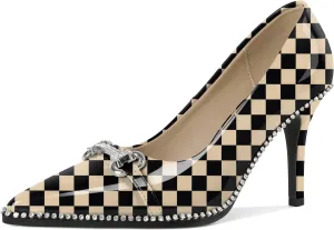 Mettesally Women High Heels Rhinestones Stiletto Pumps Closed Pointed Toe Heels Party Wedding Dress Shoes 3.5 Inch