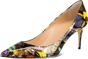 Milooey shoes Womens Sexy Kitten Low Heel Pumps Pointed Closed Toe Heels Summer Slip On Shoes for Party Travel Vacation Daily Dress Size 4-16 US