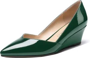 MODENCOCO Women's Slip On Professional Office Pointed Toe Patent Wedge Low Heel Pumps Shoes 2 Inch