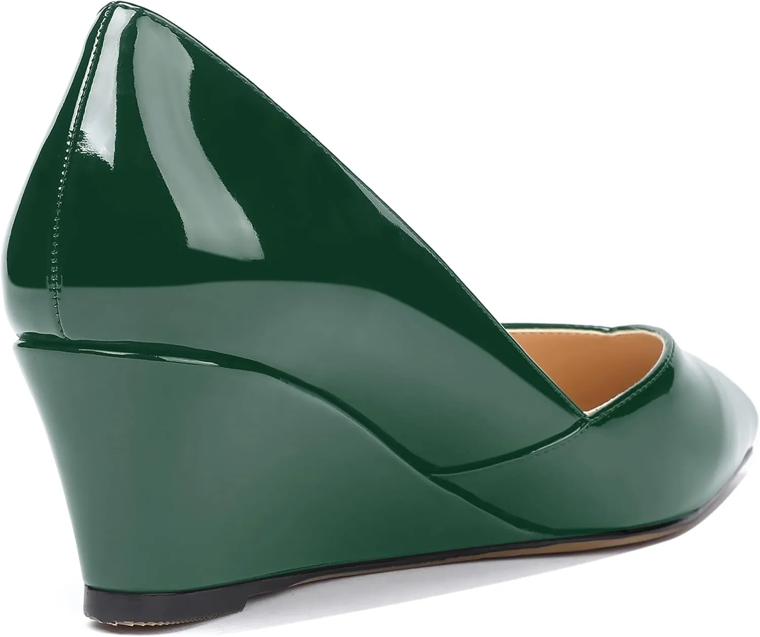 MODENCOCO Women's Slip On Professional Office Pointed Toe Patent Wedge Low Heel Pumps Shoes 2 Inch